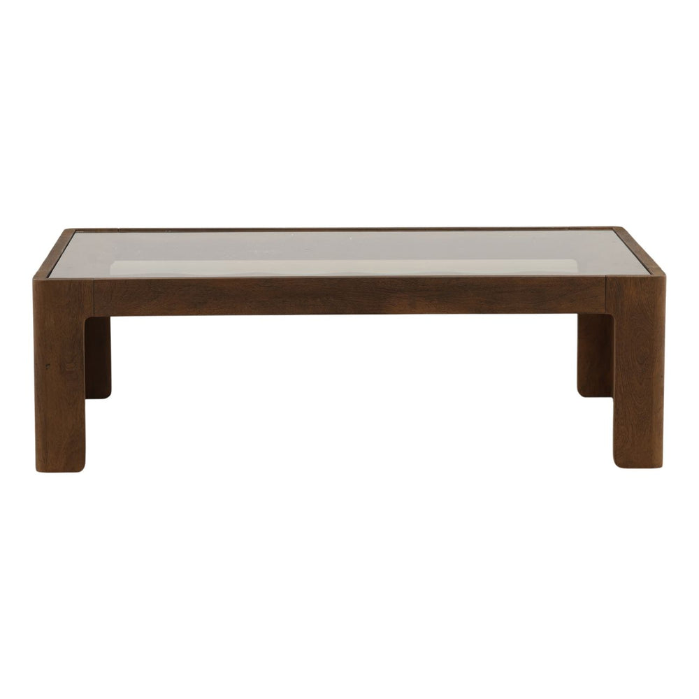 Alden Glass Top Wood Coffee Table, front view