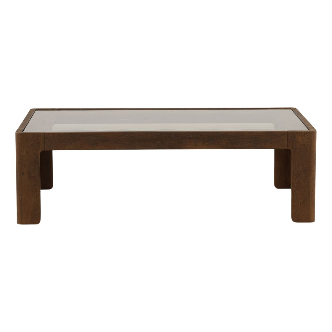 Alden Glass Top Wood Coffee Table, front view
