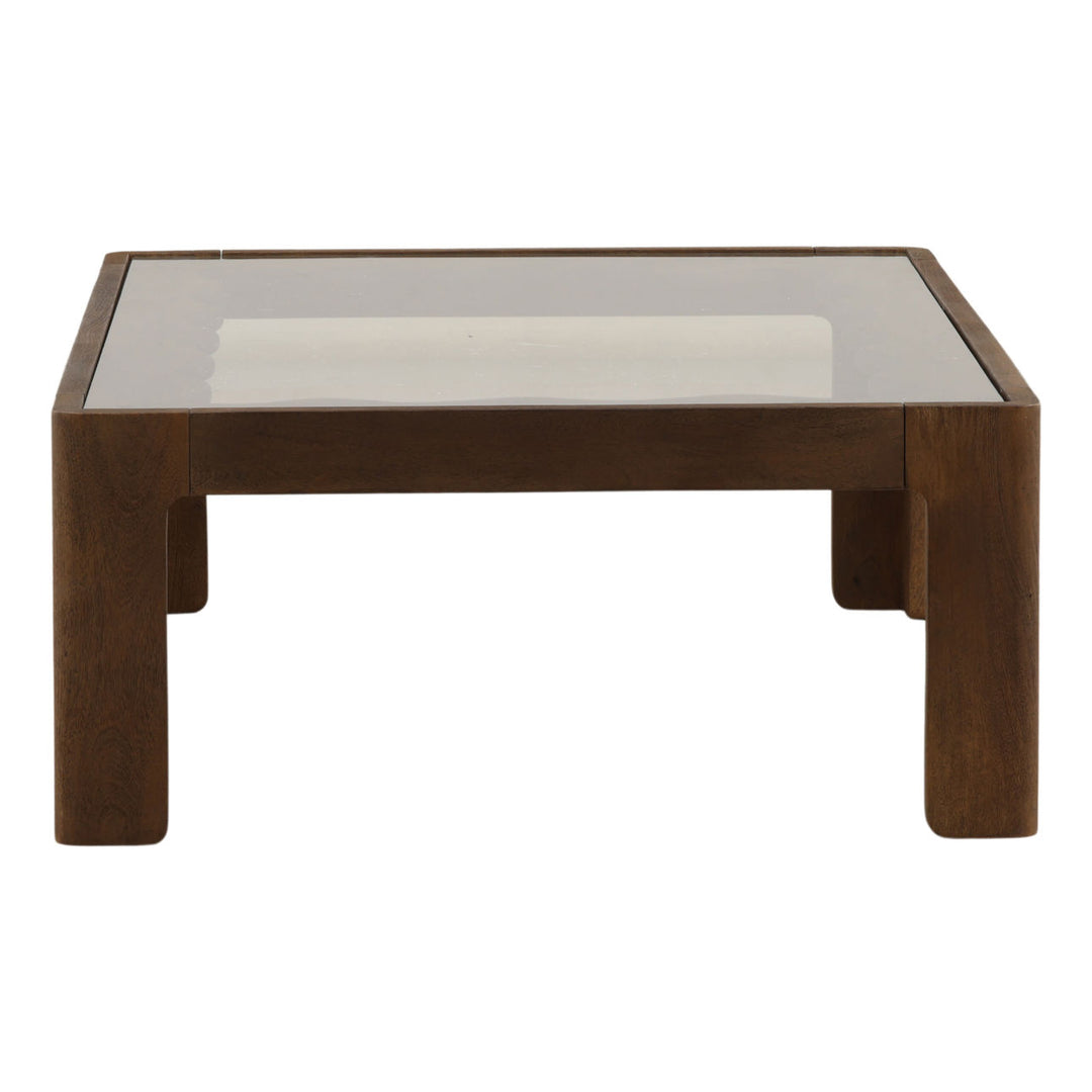 Alden Glass Top Wood Coffee Table, profile view