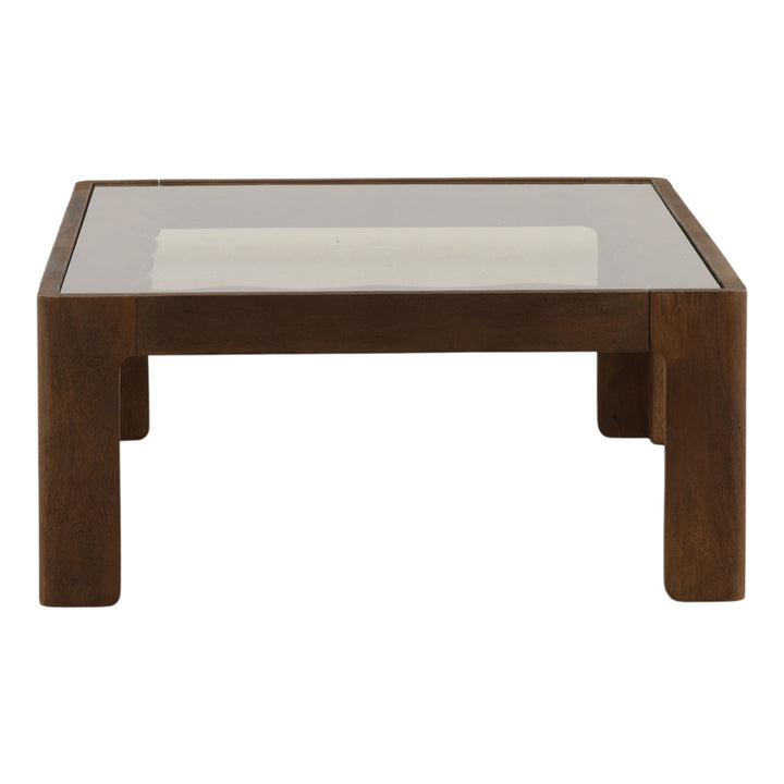 Alden Glass Top Wood Coffee Table, profile view