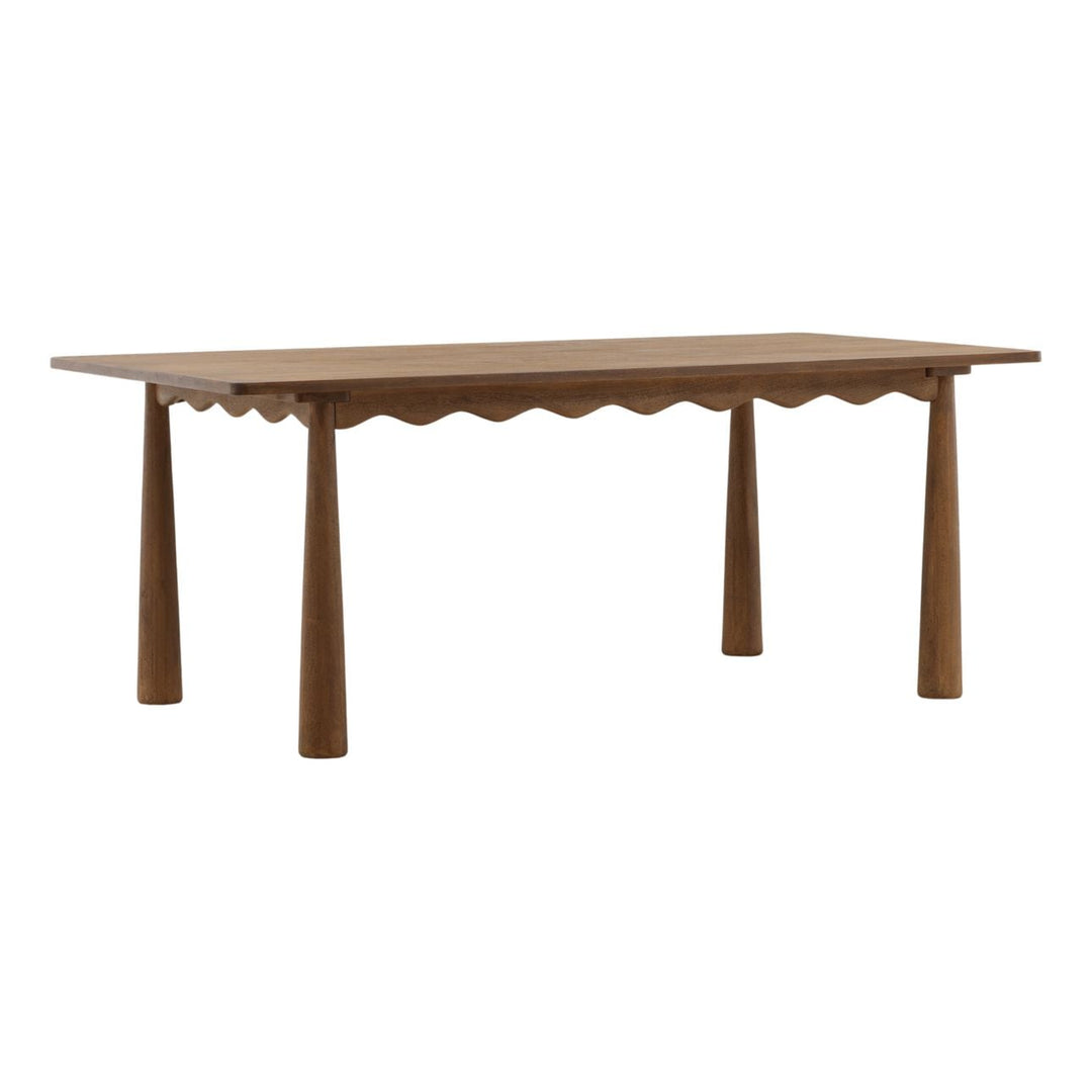 Arlo Brown Mango Wood Dining Table, three-quarter studio view
