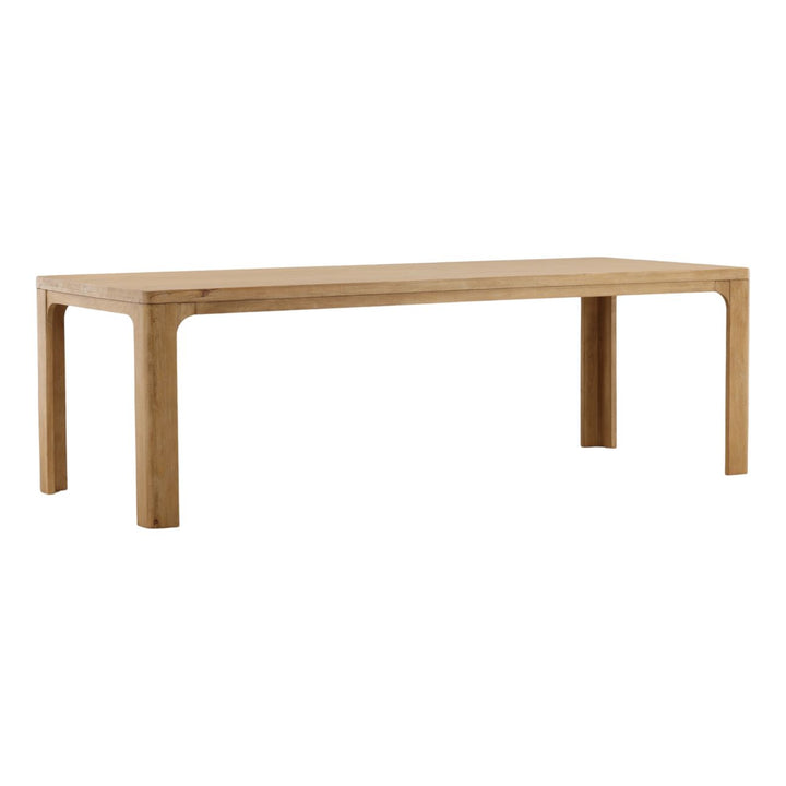 Creston Natural Mango Wood Dining Table, three-quarter studio view