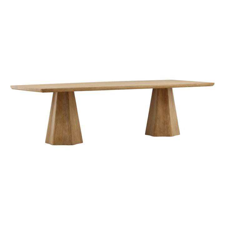 Travis Natural Mango Wood Dining Table, three-quarter studio view