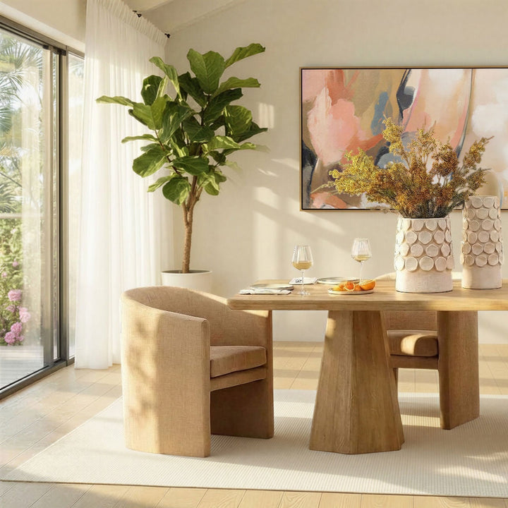 Travis Natural Mango Wood Dining Table, lifestyle view