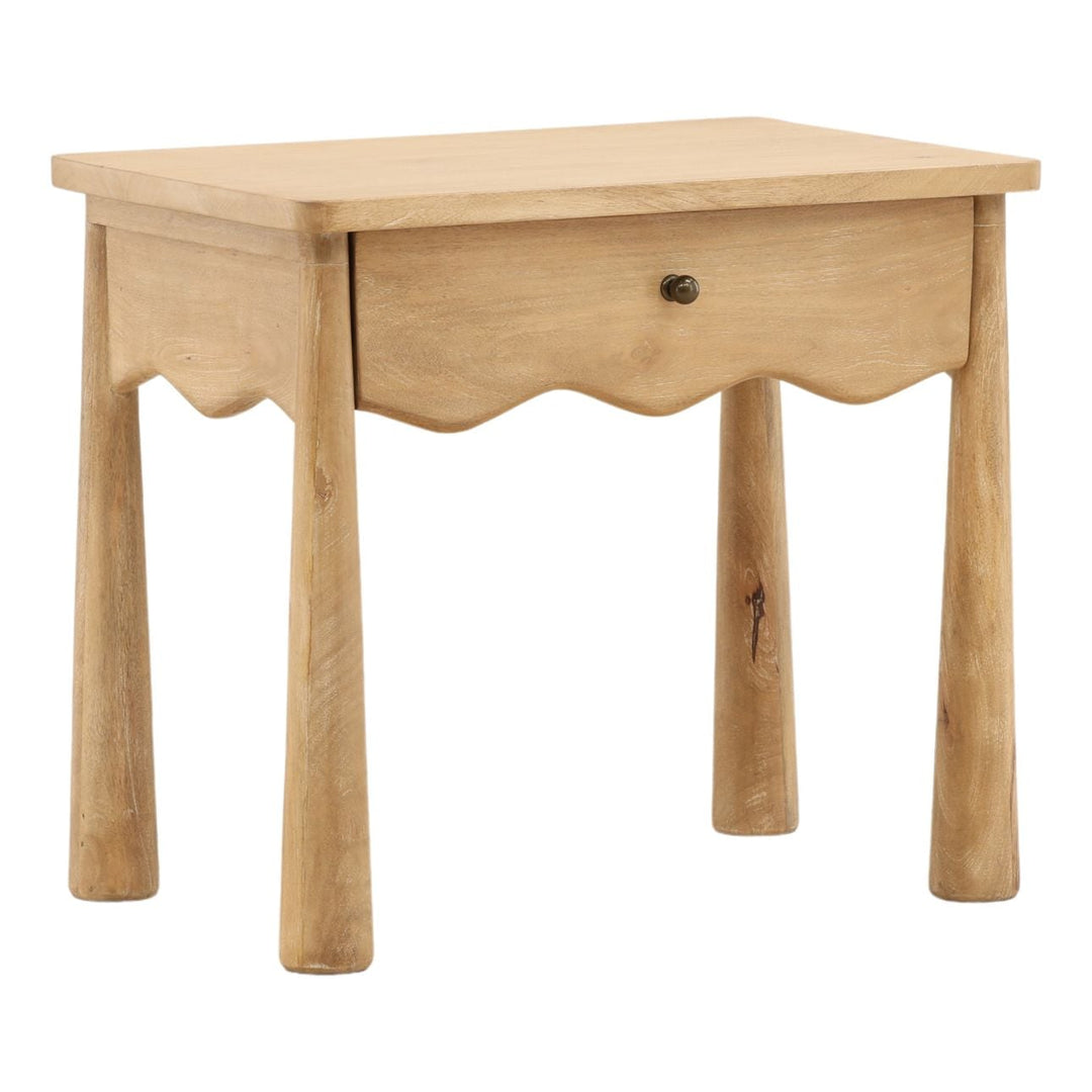 Arden Mango Wood Nightstand, three-quarter studio view