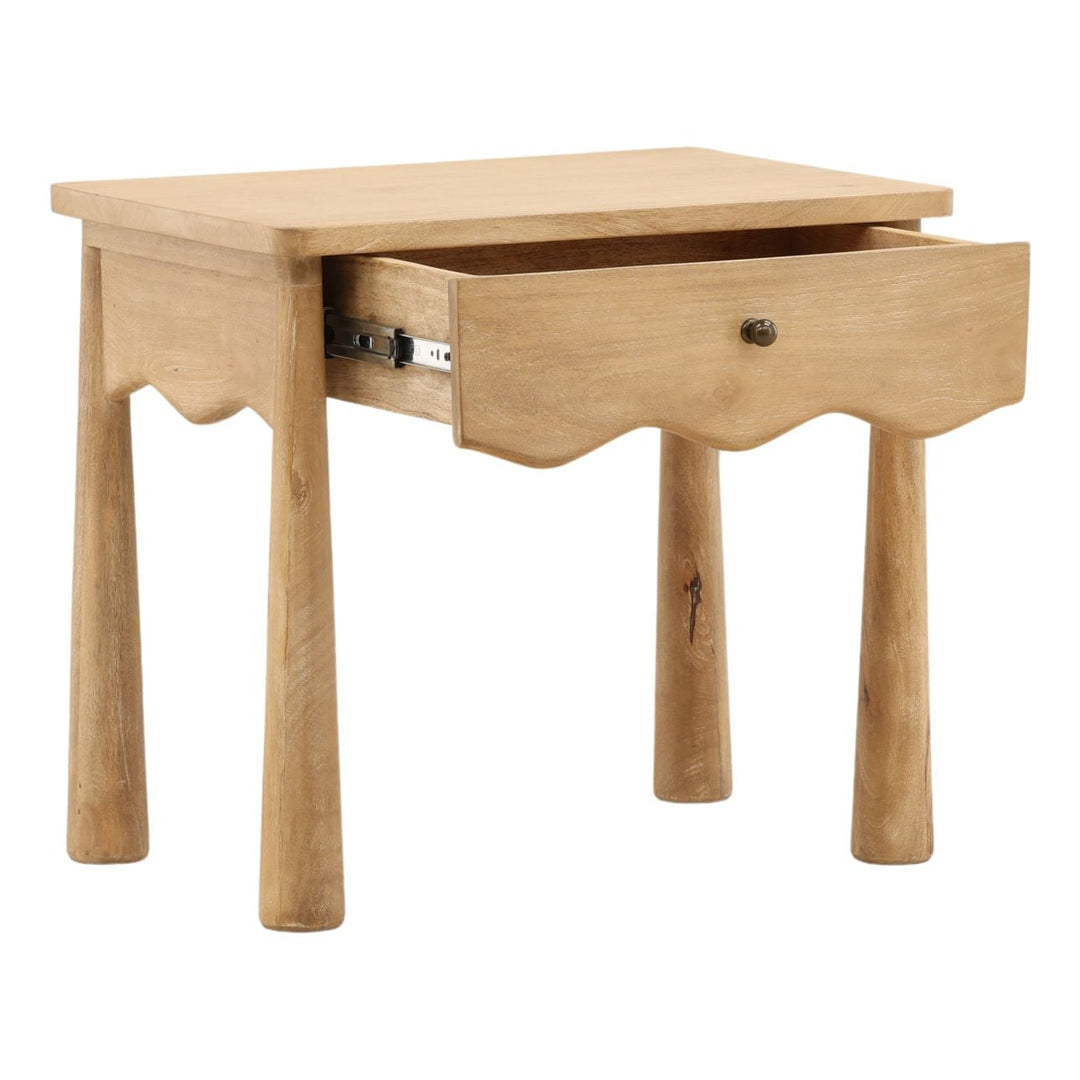 Arden Mango Wood Nightstand, open door view