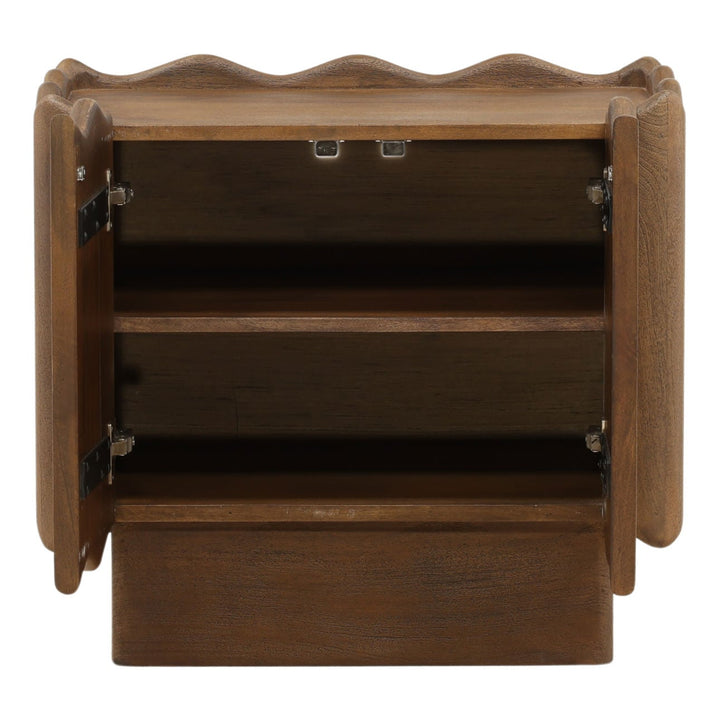 Aubrey Mango Wood Nightstand, open door view