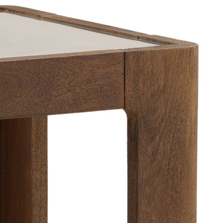 Alden Glass Top Wood Side Table, detail 2 view