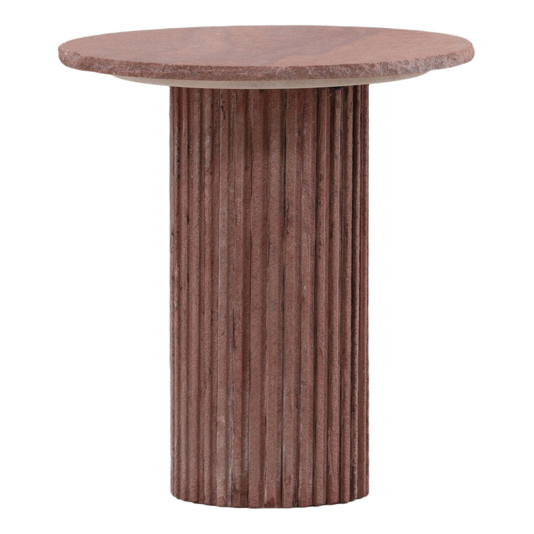 Terra Sandstone Outdoor Side Table, three-quarter studio view