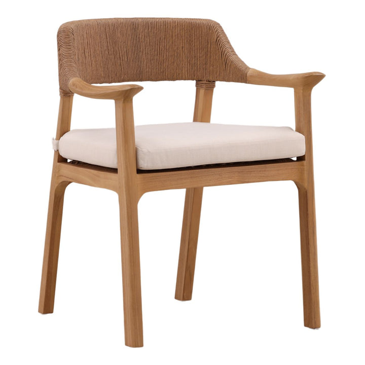 Vera Rattan and Teak Outdoor Dining Chair, three-quarter studio view