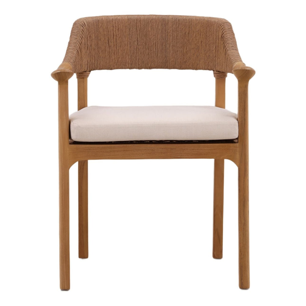 Vera Rattan and Teak Outdoor Dining Chair, front view