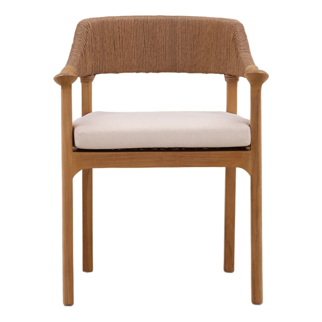 Vera Rattan and Teak Outdoor Dining Chair, front view