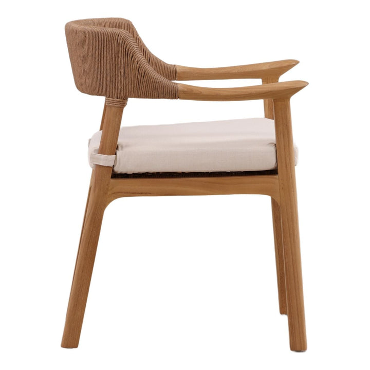 Vera Rattan and Teak Outdoor Dining Chair, profile view