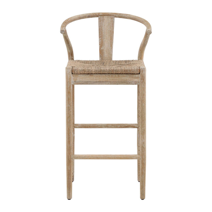 Moyelle Seagrass Oak Bar Stool, front view