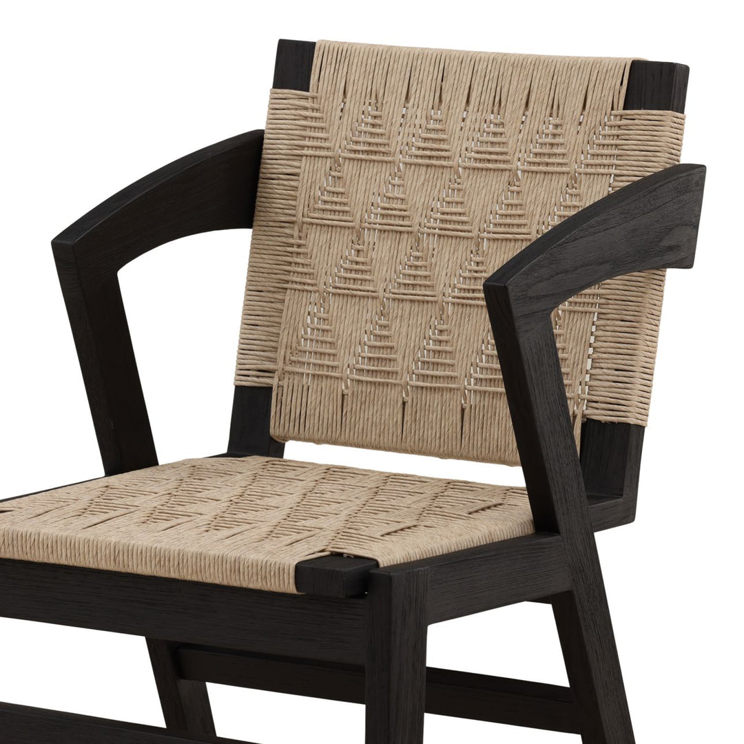 Deira Sand and Black Wicker Dining Chair, detail 1 view