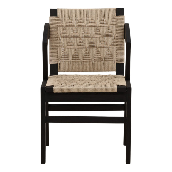 Deira Sand and Black Wicker Dining Chair, front view
