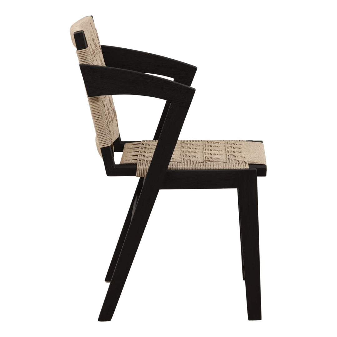 Deira Sand and Black Wicker Dining Chair, profile view