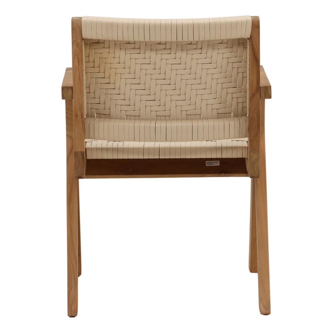 Mera Cream Rope and Teak Outdoor Dining Chair, back view