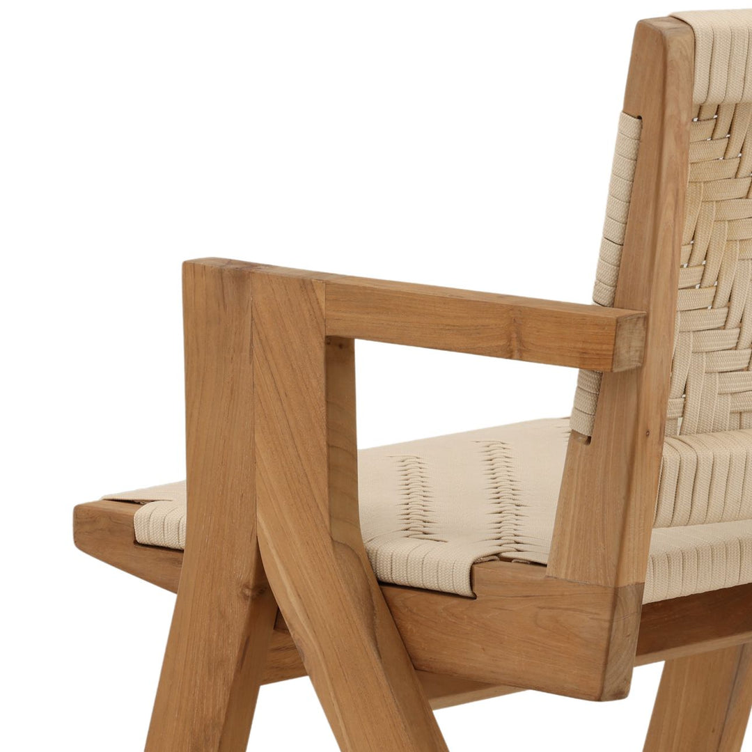 Mera Cream Rope and Teak Outdoor Dining Chair, detail 2 view