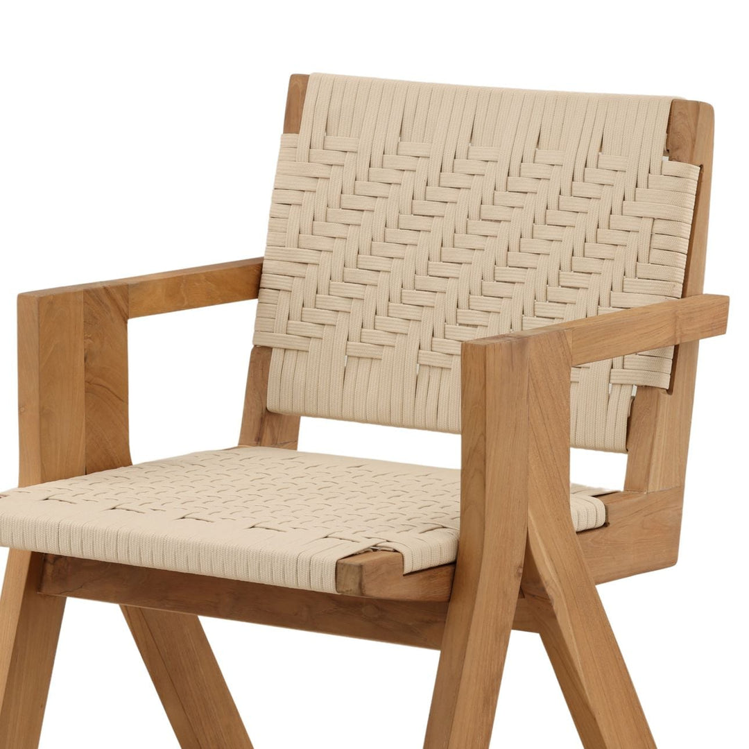 Mera Cream Rope and Teak Outdoor Dining Chair, detail 3 view