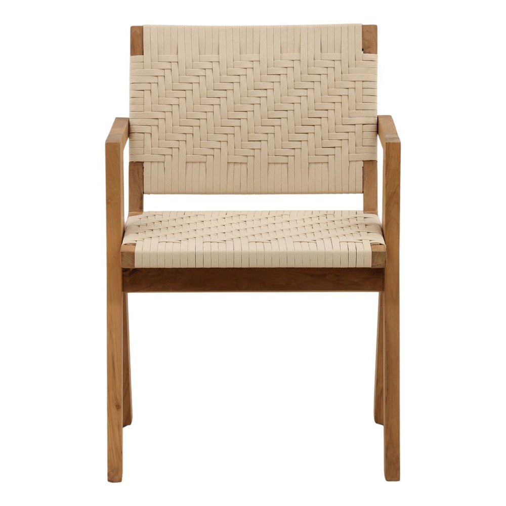 Mera Cream Rope and Teak Outdoor Dining Chair, front view