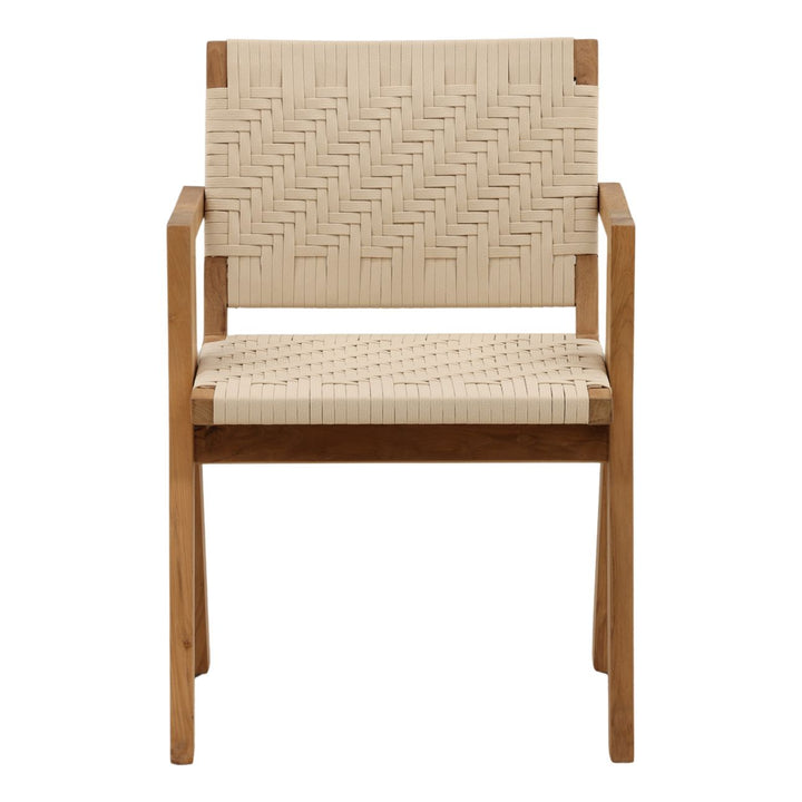 Mera Cream Rope and Teak Outdoor Dining Chair, front view