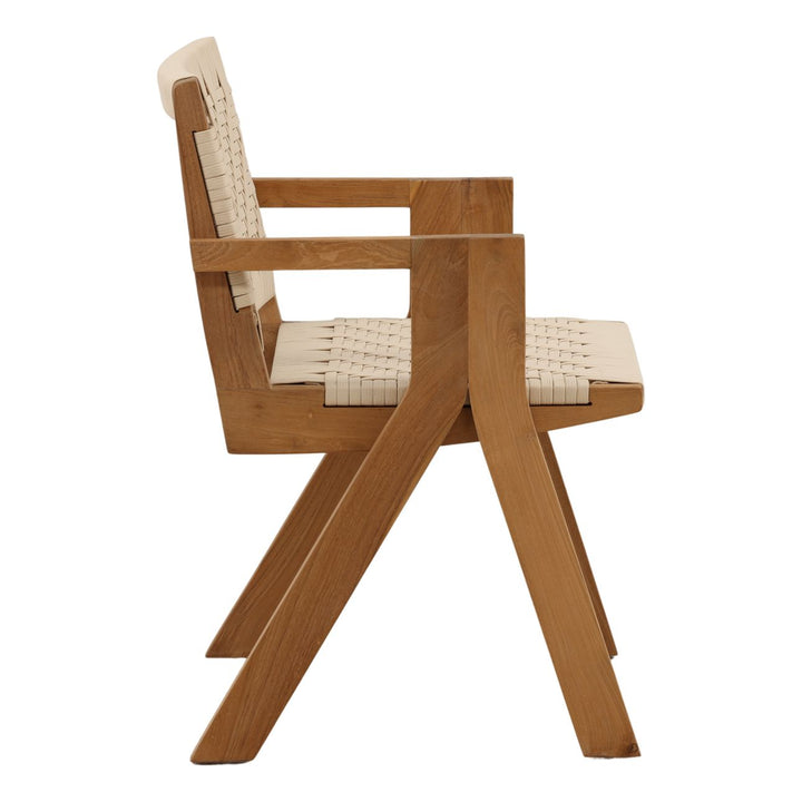 Mera Cream Rope and Teak Outdoor Dining Chair, profile view
