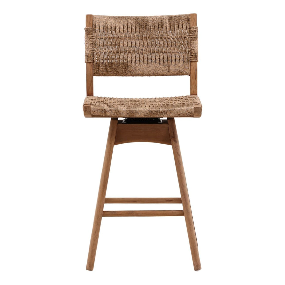 Aralen Woven Teak Outdoor Swivel Counter Stool, front view
