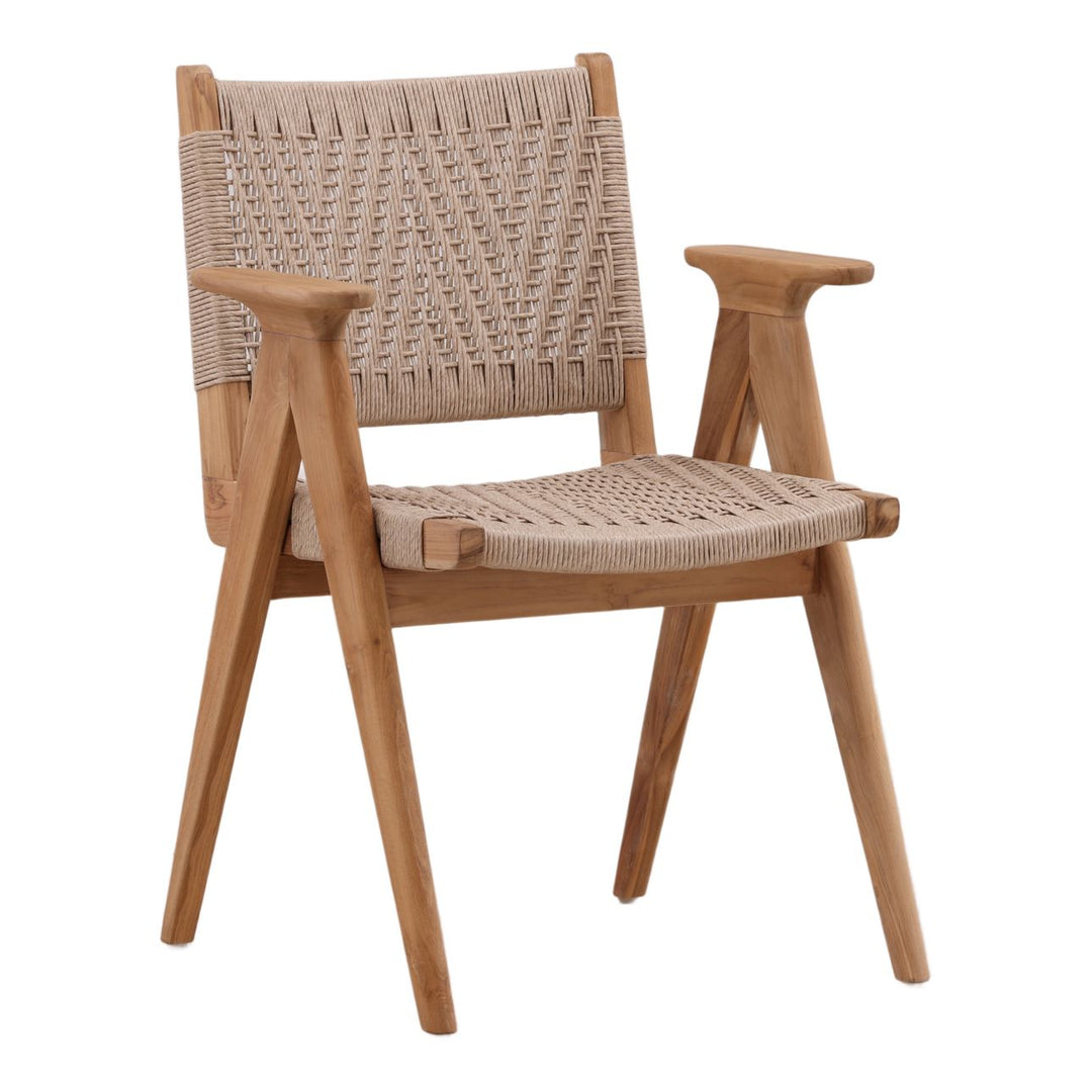 Liora Rope and Teak Outdoor Dining Chair, three-quarter studio view