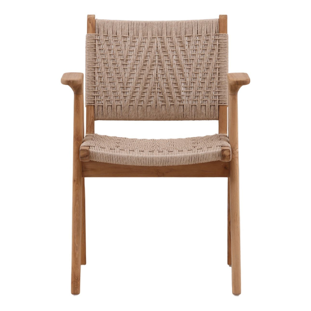 Liora Rope and Teak Outdoor Dining Chair, front view