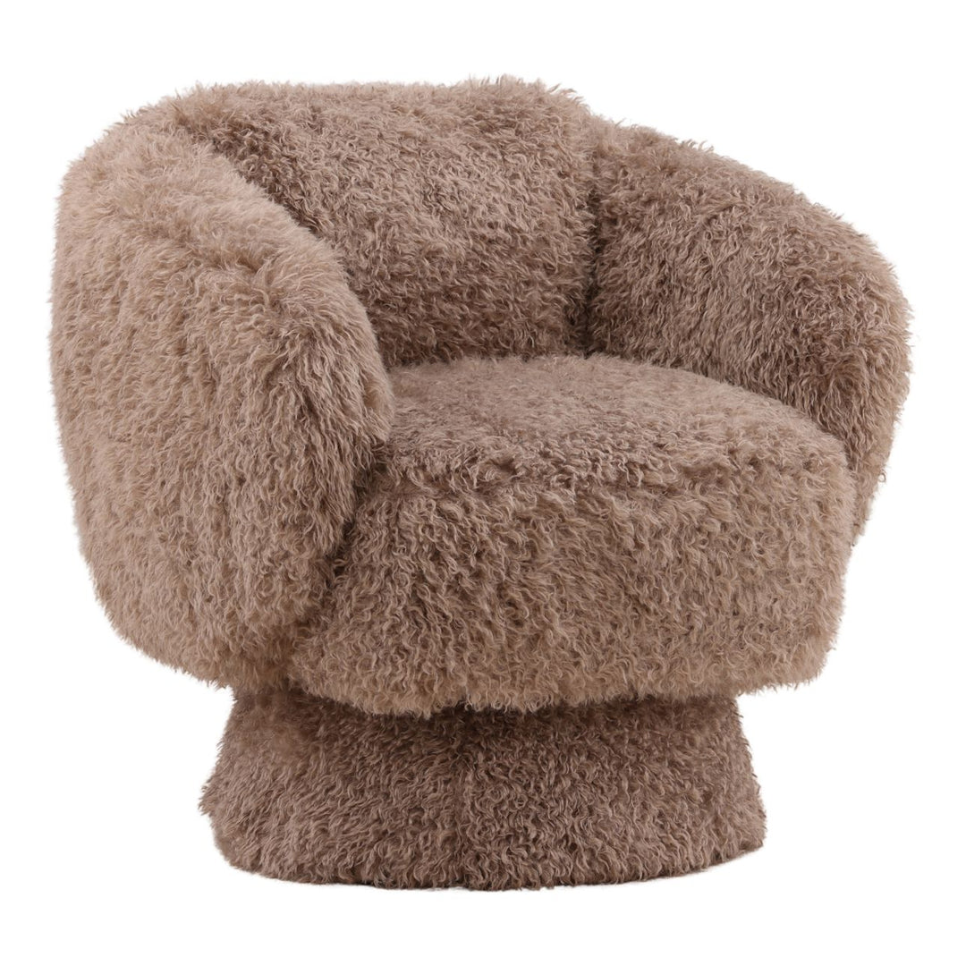 Mariella Taupe Faux Fur Swivel Chair, three-quarter studio view