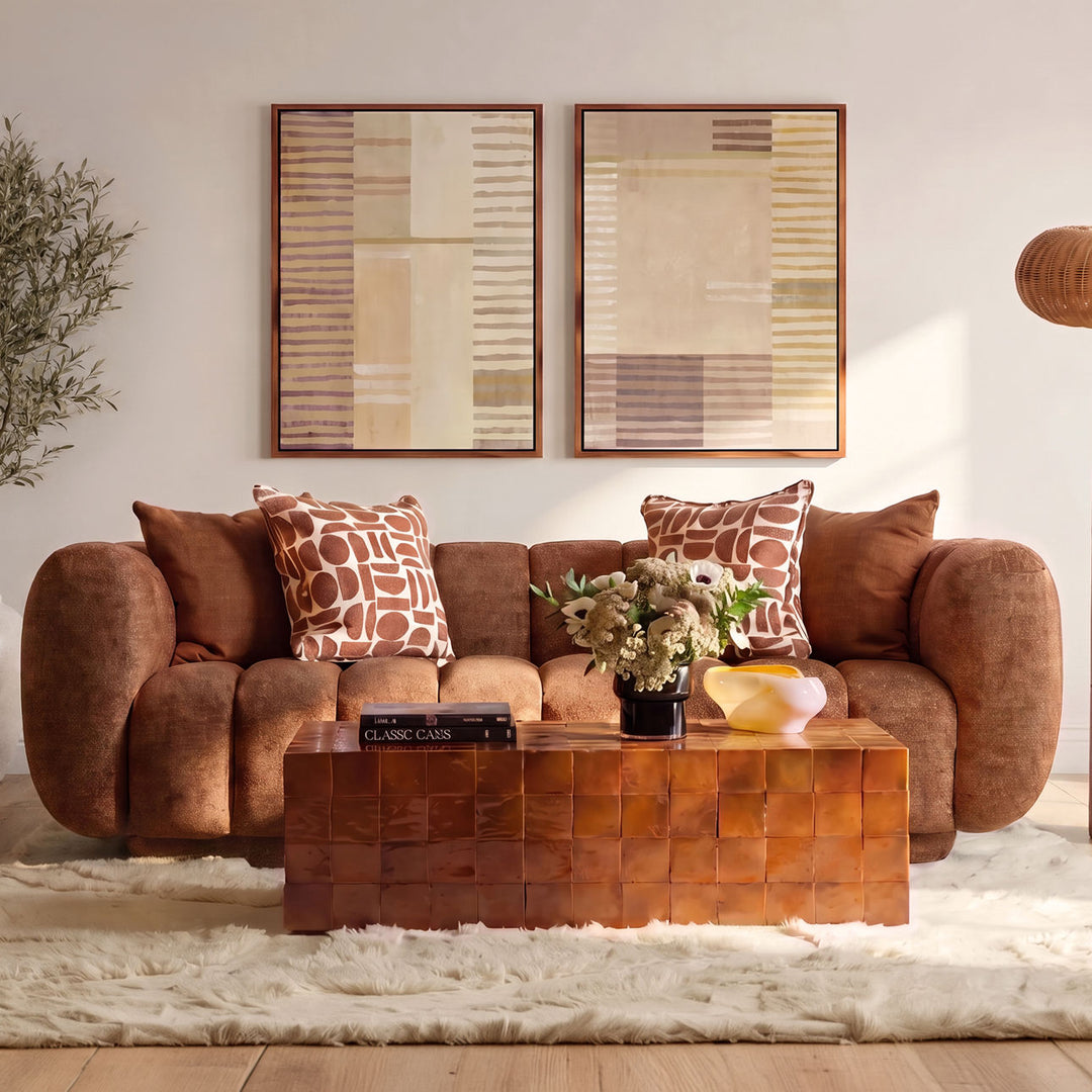 Selren Rust Chenille Sofa, lifestyle view