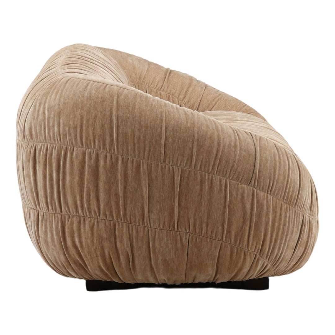 Laurelren Sand Velvet Sofa, profile view