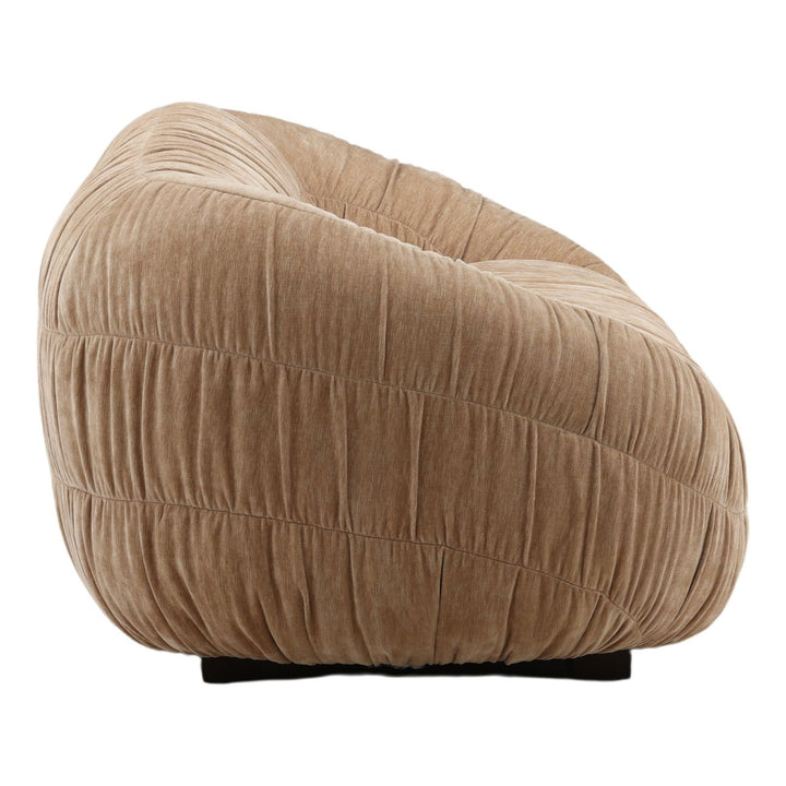 Laurelren Sand Velvet Sofa, profile view