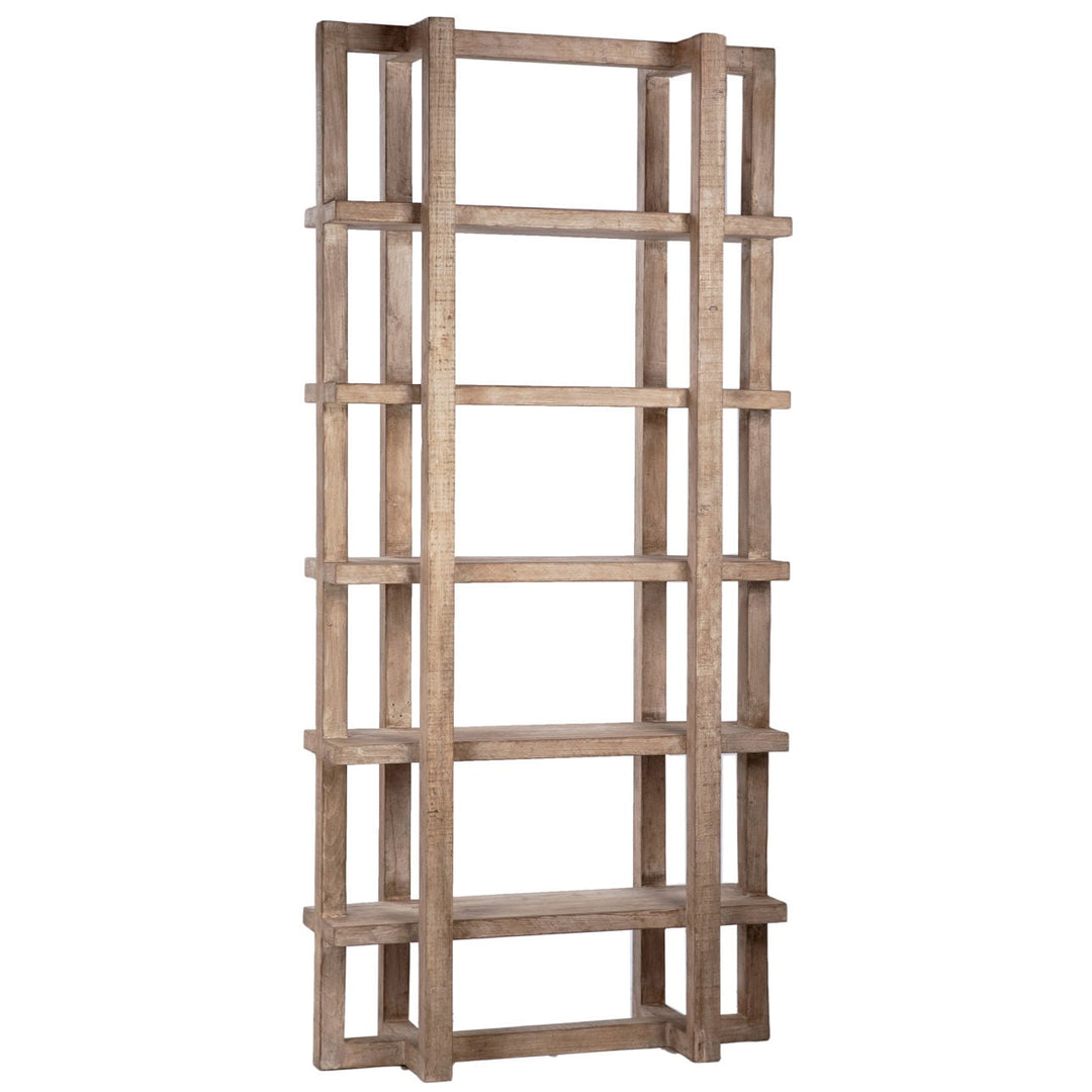 Hartley Tall Reclaimed Pine Bookcase, three-quarter studio view