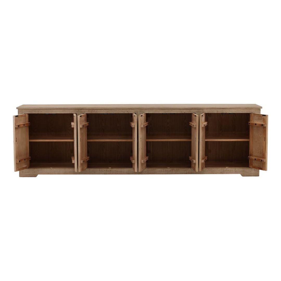 Nikos Reclaimed Pine Sideboard, Light Warm Wash · Eight Door, open door view