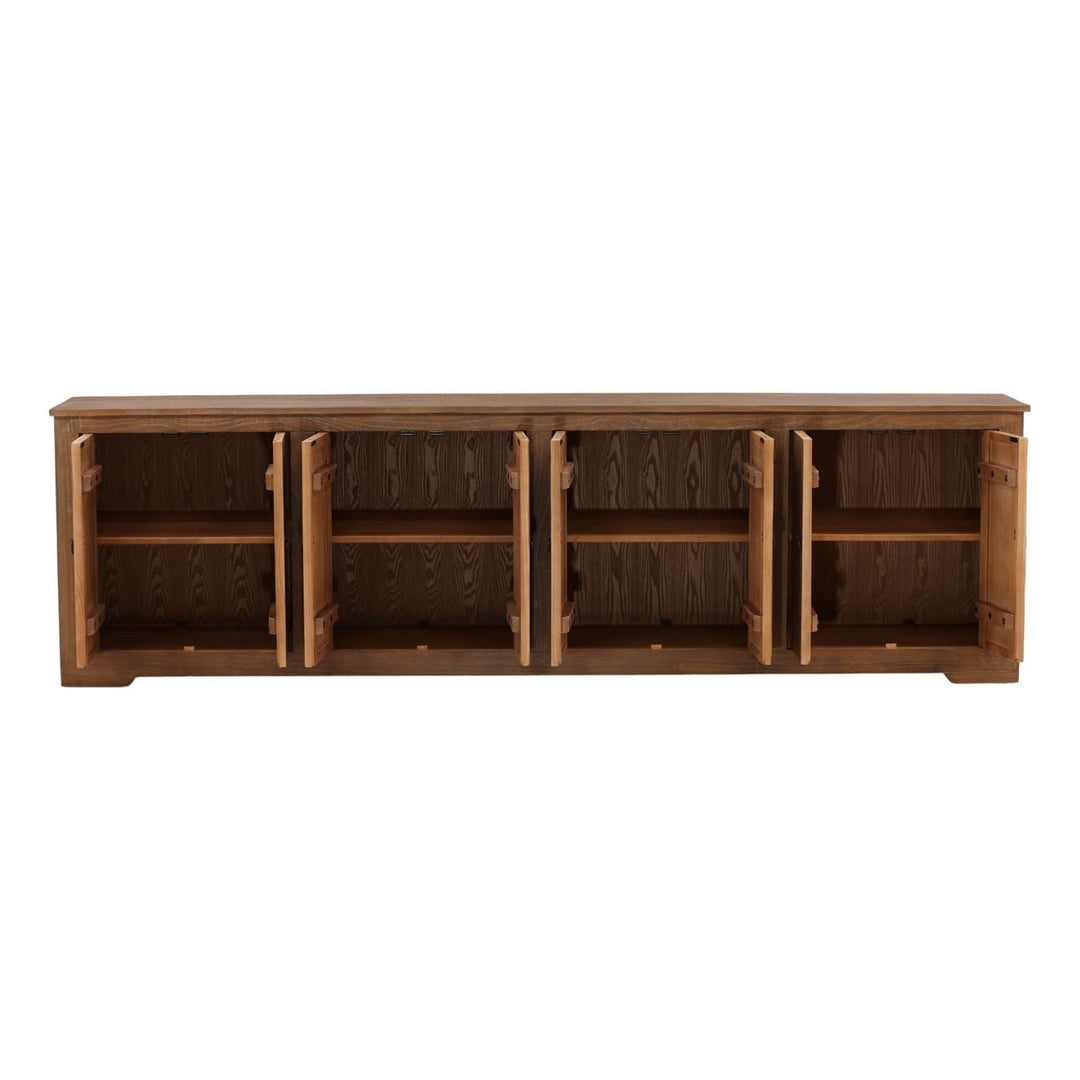 Nikos Reclaimed Pine Sideboard, Brown · Eight Door, open door view