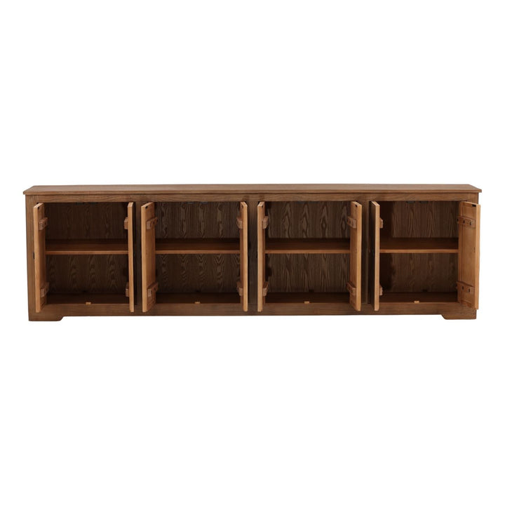 Nikos Reclaimed Pine Sideboard, Brown · Eight Door, open door view