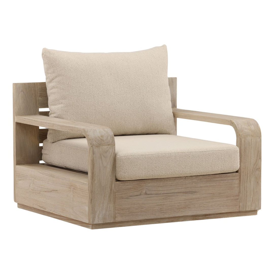 Lucren Sand and Grey Outdoor Lounge Chair, three-quarter studio view