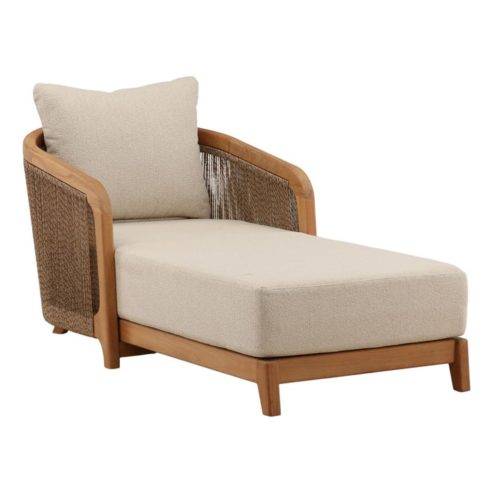 Cianren Sand Teak Outdoor Chaise, three-quarter studio view