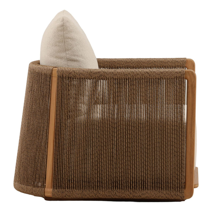 Zosren Sand Teak Outdoor Lounge Chair, profile view