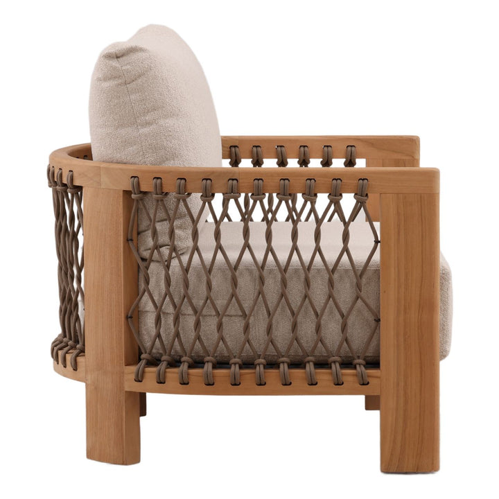 Mersren Sand Teak Outdoor Lounge Chair, profile view