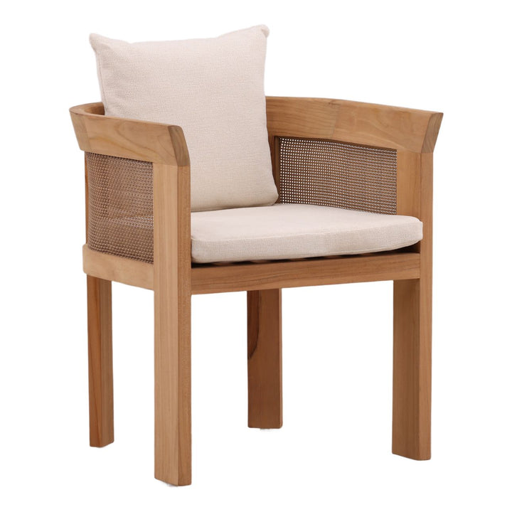 Cressa Olefin and Teak Outdoor Dining Chair, three-quarter studio view