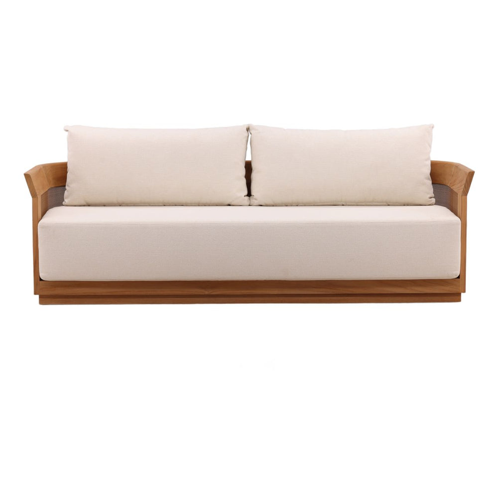 Cressren Cream Teak Outdoor Sofa, front view