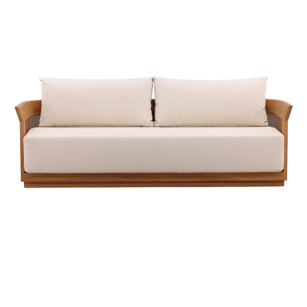 Cressren Cream Teak Outdoor Sofa, front view