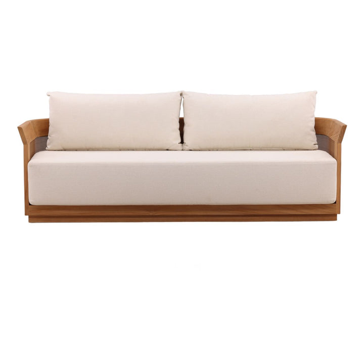 Cressren Cream Teak Outdoor Sofa, front view