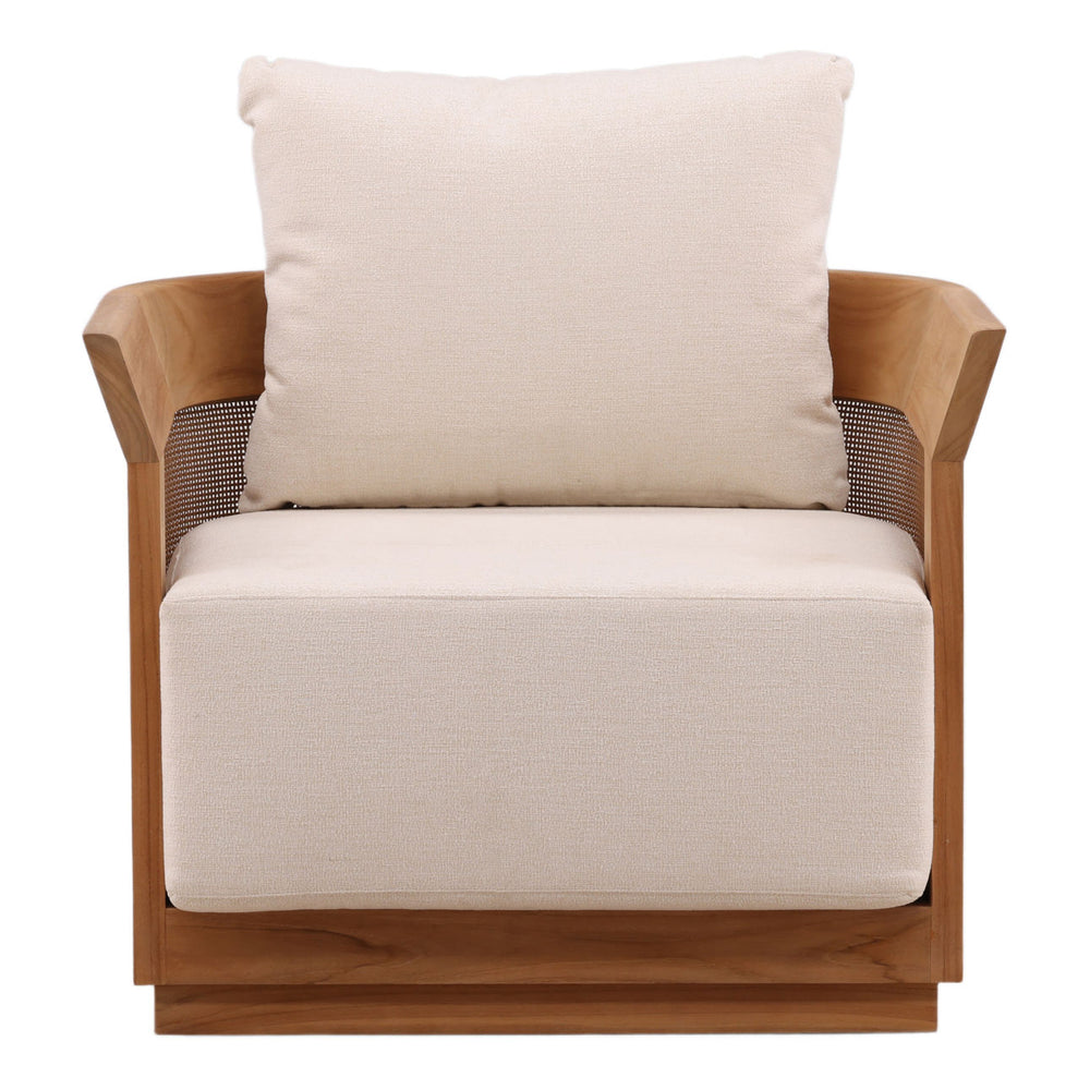 Cressren Cream Teak Outdoor Lounge Chair, front view