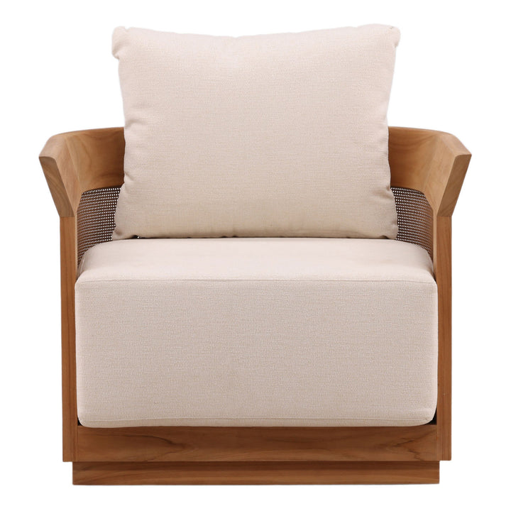Cressren Cream Teak Outdoor Lounge Chair, front view