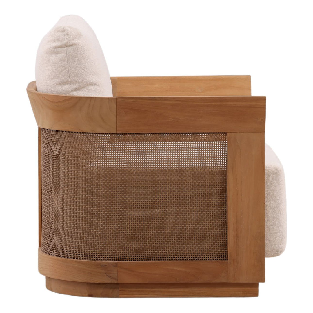 Cressren Cream Teak Outdoor Lounge Chair, profile view