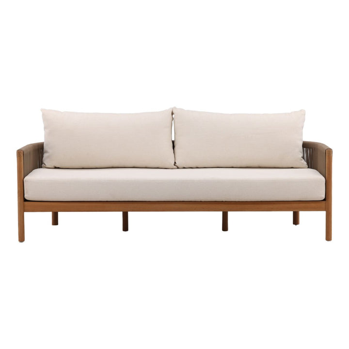 Janren Cream Teak Outdoor Sofa, front view